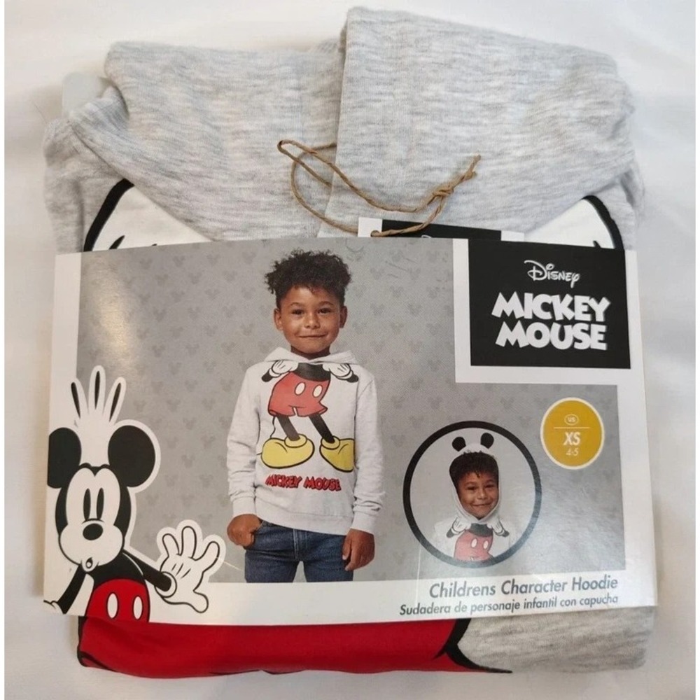 Disney Mickey Mouse Gray Pullover Hoodie Unisex Toddler Kids XS 3T 4 5 NWT